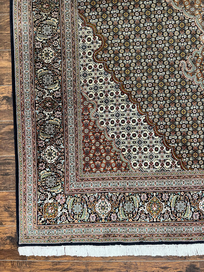 Wonderful Persian Tabriz Rug 7x10 ft, Very Fine 50 Raj 350 KPSI Oriental Carpet, Herati Mahi Pattern, Authentic Hand Knotted Handmade Wool Vintage