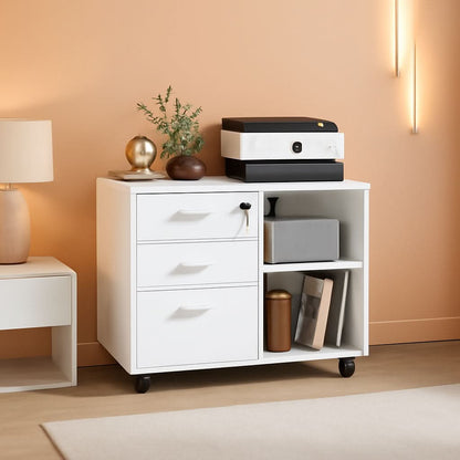 Three Drawer File Cabinet With Printer Stand Locking Wheels