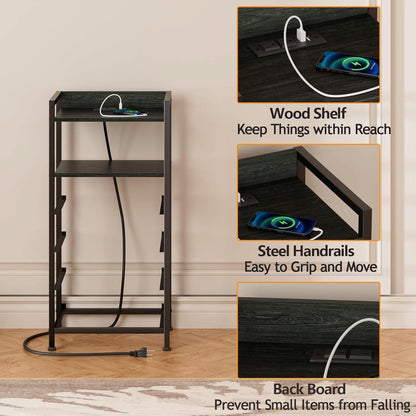 Black Nightstand With LED Lights And Built In Charging