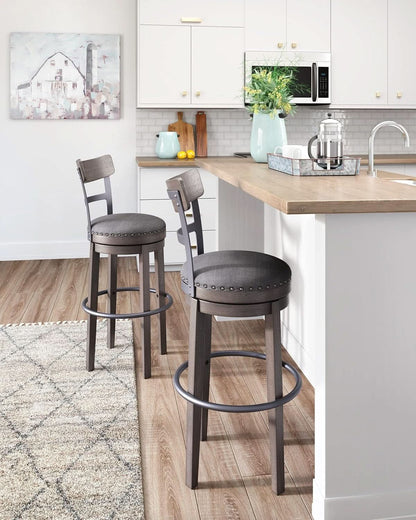 30 Inch Gray Upholstered Swivel Farmhouse Bar Stool