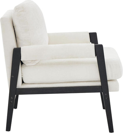 White Chenille Upholstered Mid Century Accent Armchair