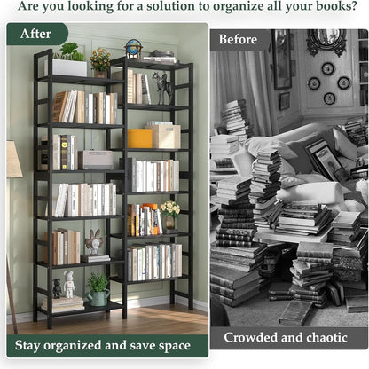 Double Wide Black Bookshelf Freestanding 6 Feet Tall
