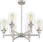 Brushed Nickel Six Light Chandelier With Clear Glass Shades