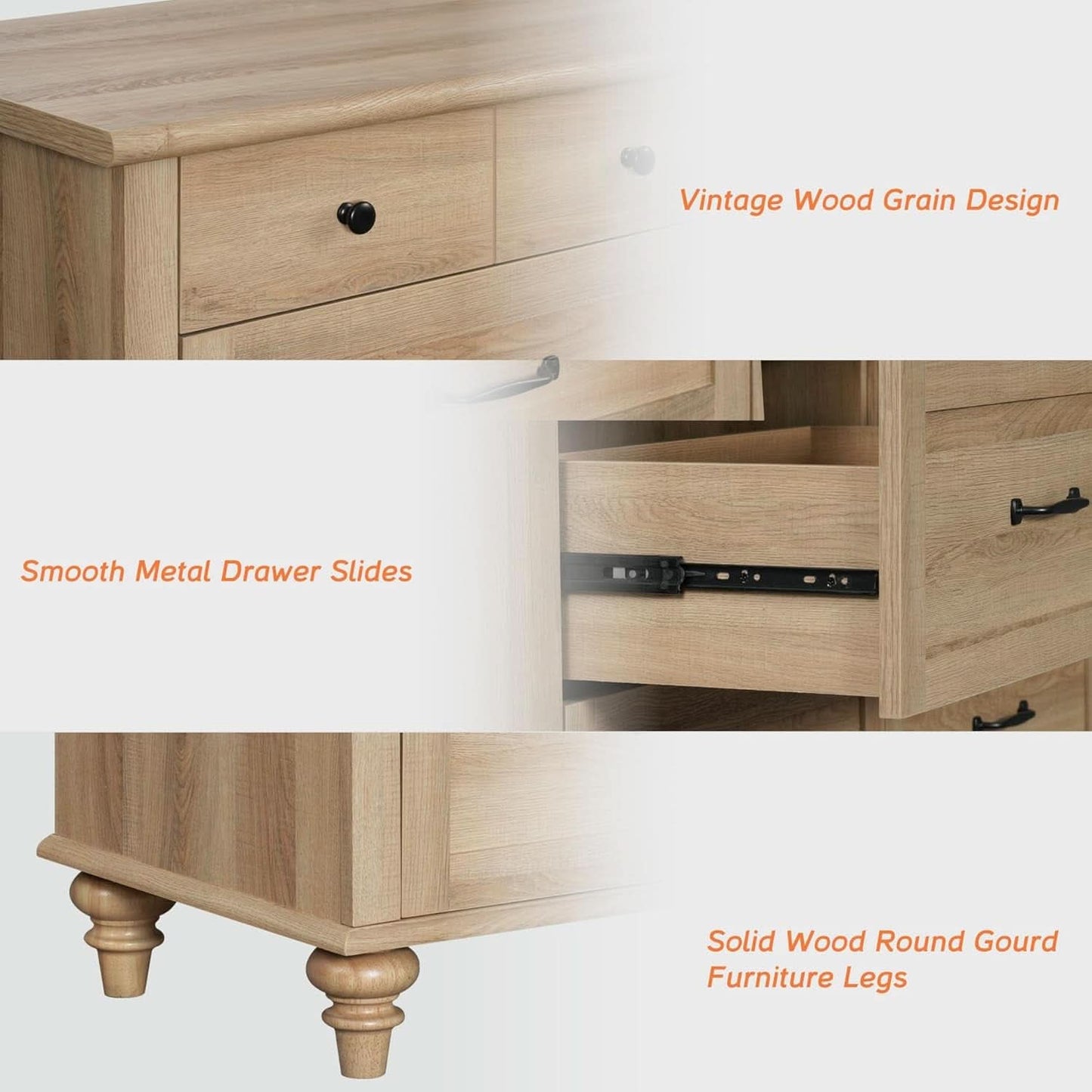Oak Midcentury Dresser Five Drawers Storage Organizer
