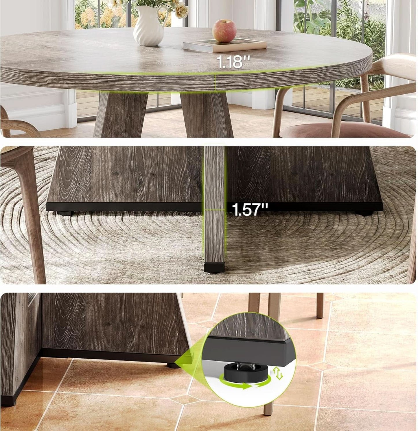 Round 47 Inch Dining Table For 4 To 6 With Grey Pedestal