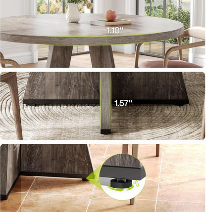 Round 47 Inch Dining Table For 4 To 6 With Grey Pedestal