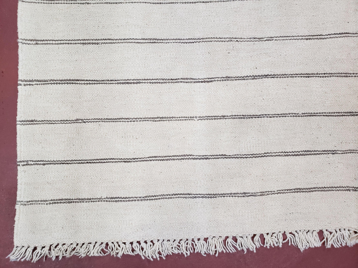 New Turkish Kilim Rug, Striped Area Rug, Southwestern Style, Off-white/Ivory Color, 5x8 Kilim Carpet, Hand-Knotted, Flatweave, Wool
