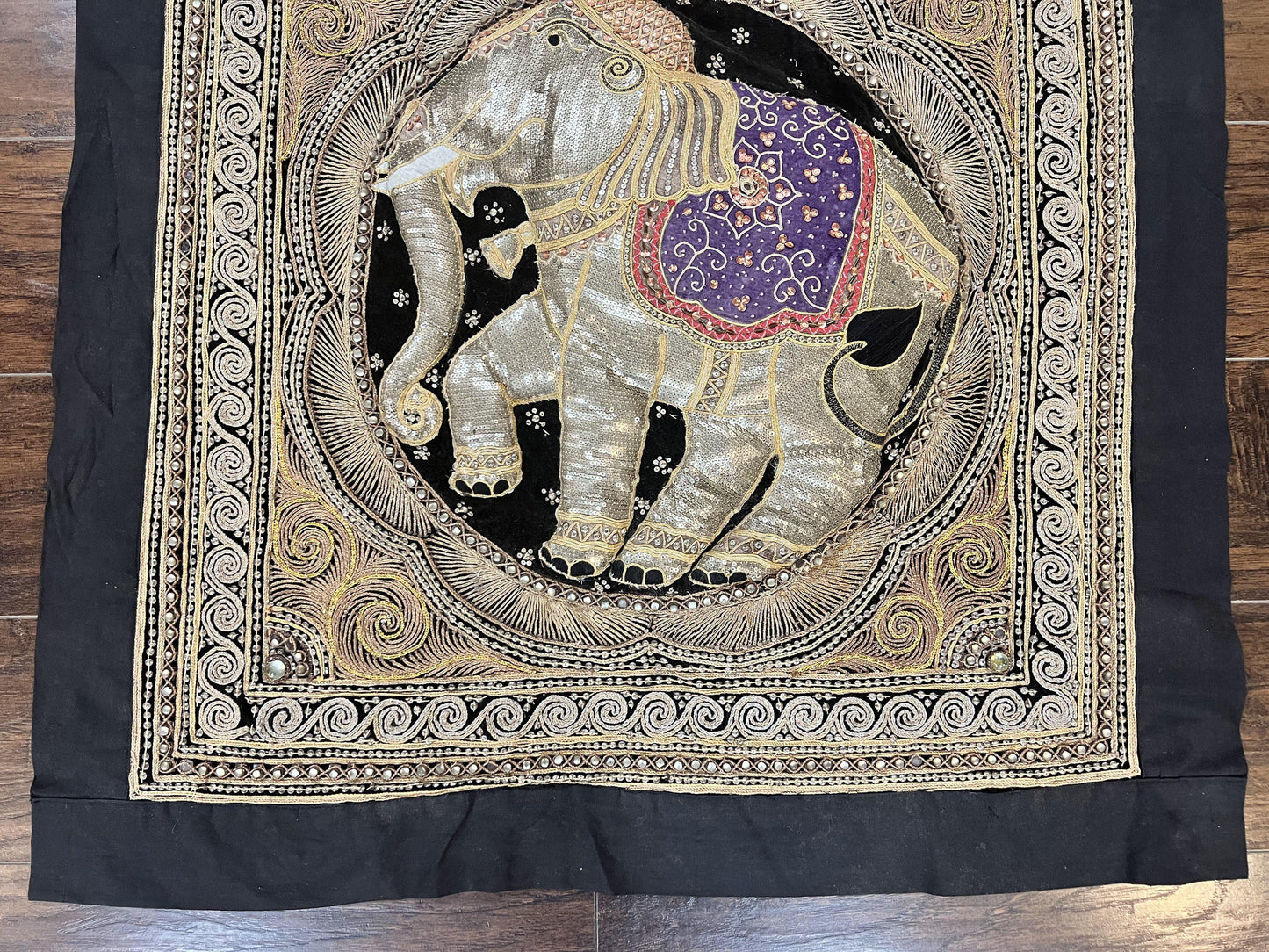 Indian Embroidery 3x3, Elephant Design, Detailed Needlepoint, Beadwork