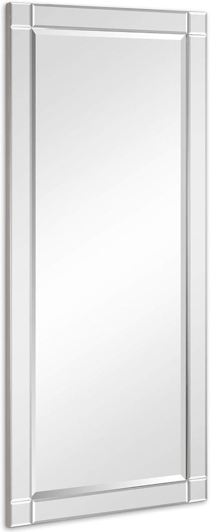 Modern Squared Corner Rectangle Wood Wall Mirror 24 x 54