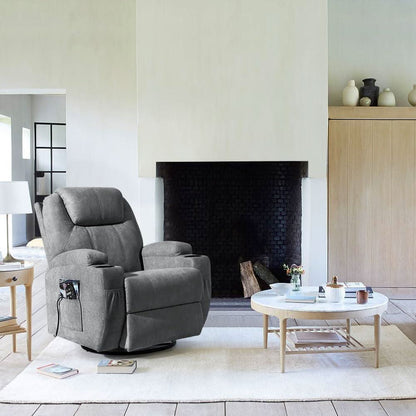 Gray Massaging Recliner With Cupholders Extendable Footrest