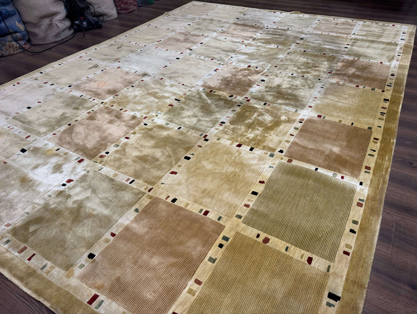 Large Wool Rug 10x13, Panel Design, Modern Contemporary Carpet