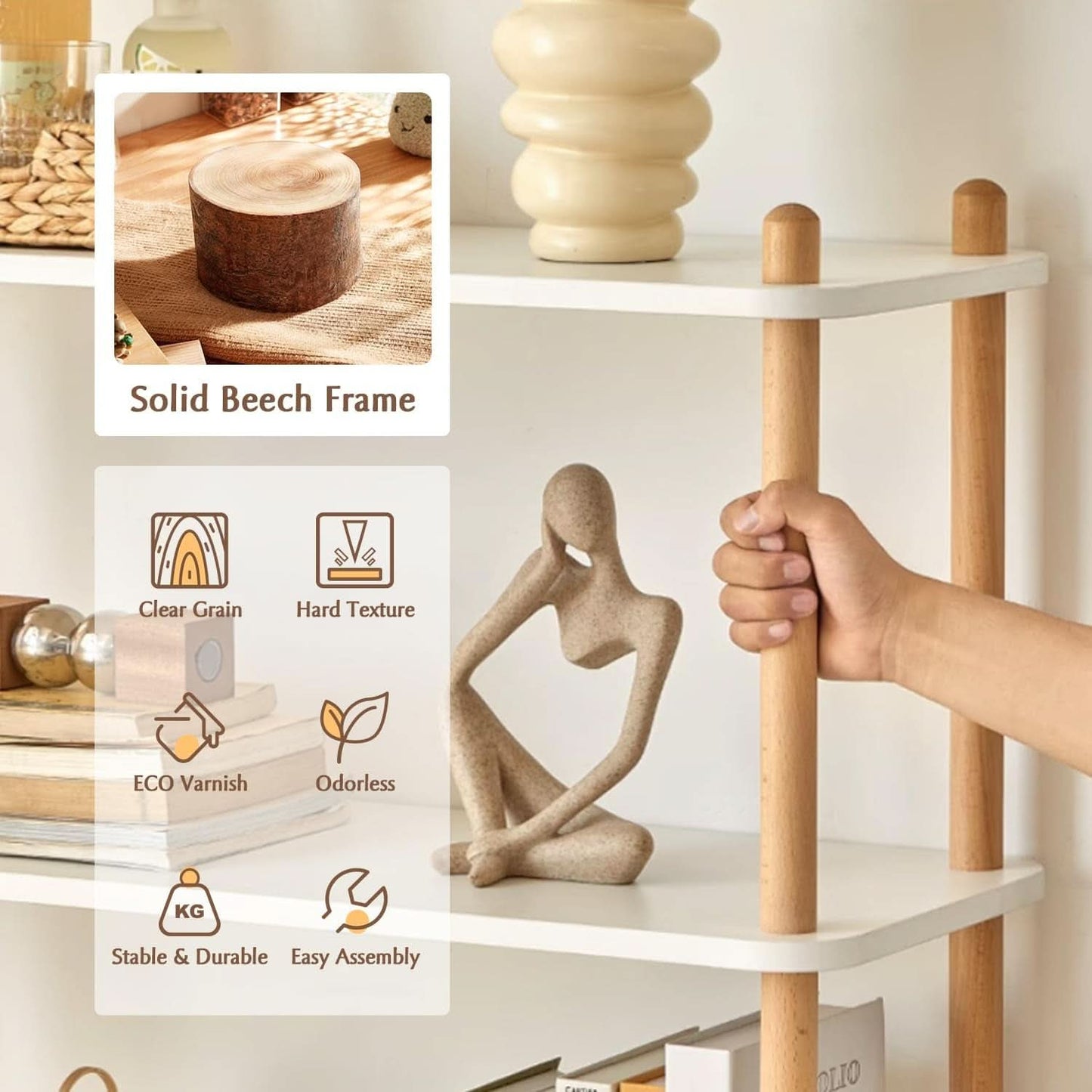Three Tier White Bookcase Free Standing Display Rack