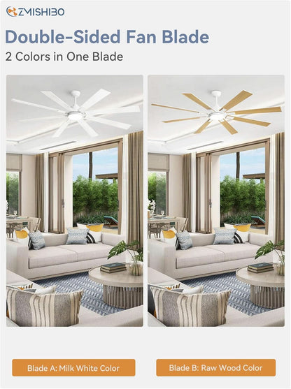 72 Inch White Ceiling Fan With Lights And Remote DC Motor
