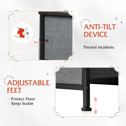 Charcoal Gray Fabric Dresser With Shelves And 8 Drawers