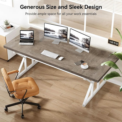 70.8 Inch Modern Executive Desk Grey White Home Office