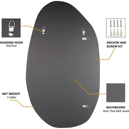 Asymmetrical Frameless Wall Mirror For Living Room 19.5 x 33.5 Inches