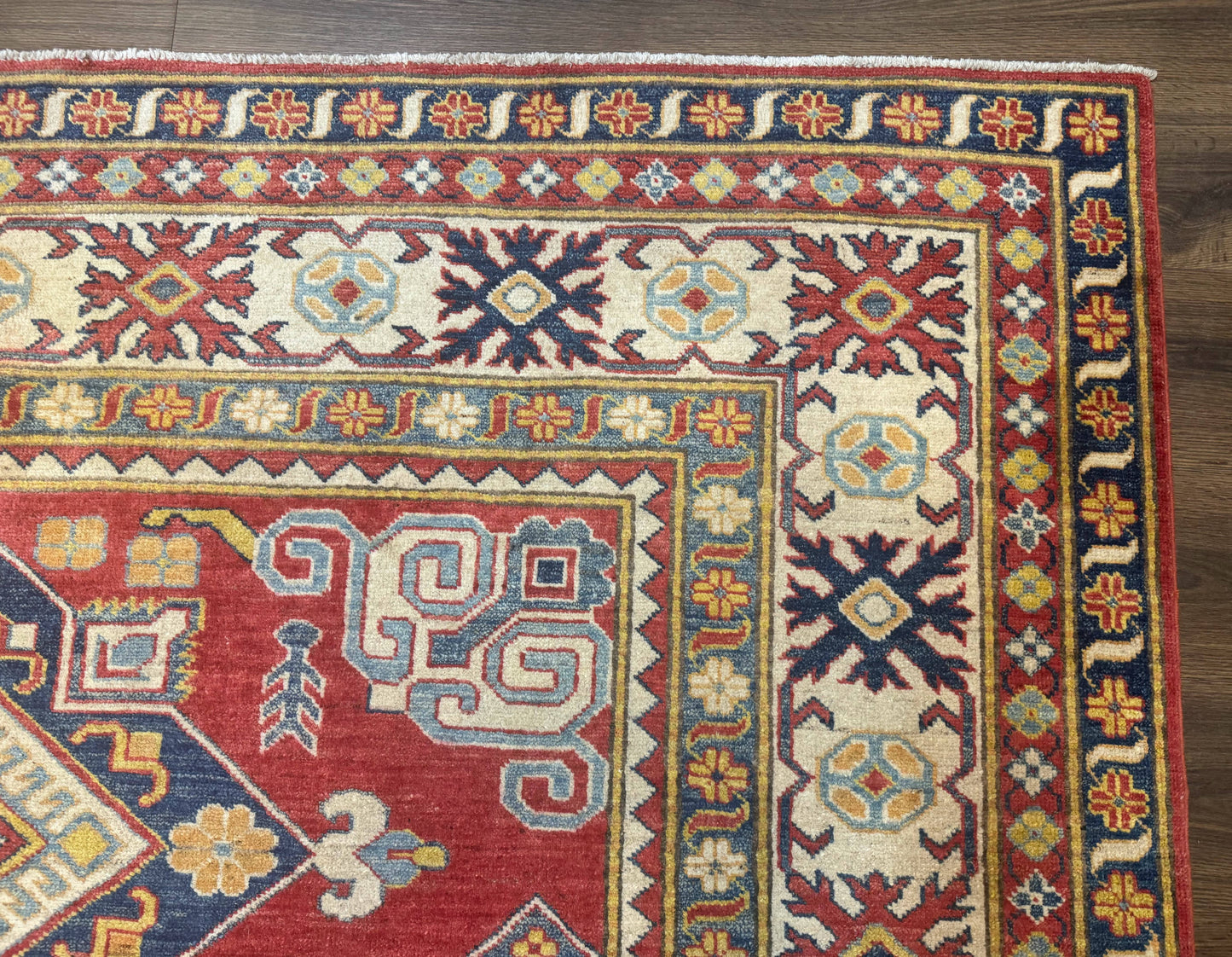 Turkish Kazak Rug 7.6 x 9.5, Geometric Medallions, Caucasian Pattern