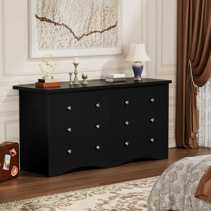 Glossy Black 52 Inch Six Drawer Dresser for Modern Storage
