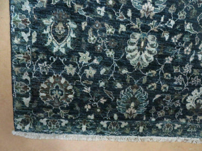 5' 6" X 8' Vintage Handmade Pakistani Floral Oriental Wool Rug Black Dark Grey