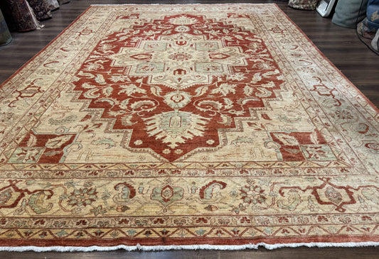 Turkish Heriz Serapi Rug 9x13, Geometric Medallion