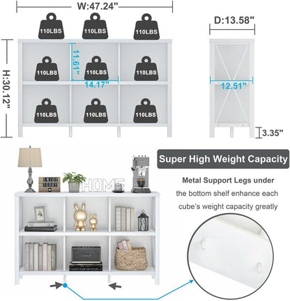 Six Cube Storage Organizer White Oak 47 Inch Bookshelf