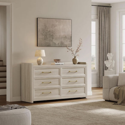56InchExtraWideGreyOakDresser With LargeStorage Drawers