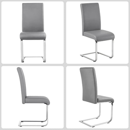 Gray PU Leather Dining Chairs For Kitchen Set Of 2