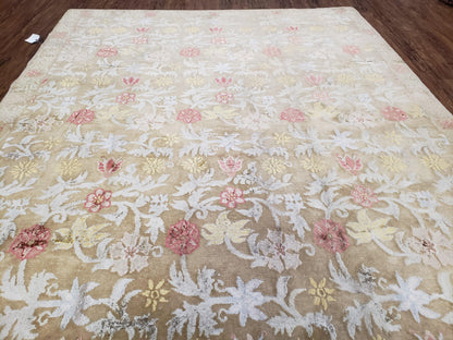 Modern Tibetan Rug 6x9, Wool and Silk Tibetan Rug, Handmade Tibetan Rug, Silk Flowers, Contemporary Rug, Soft Rug, Tibetan Area Rug, Tan