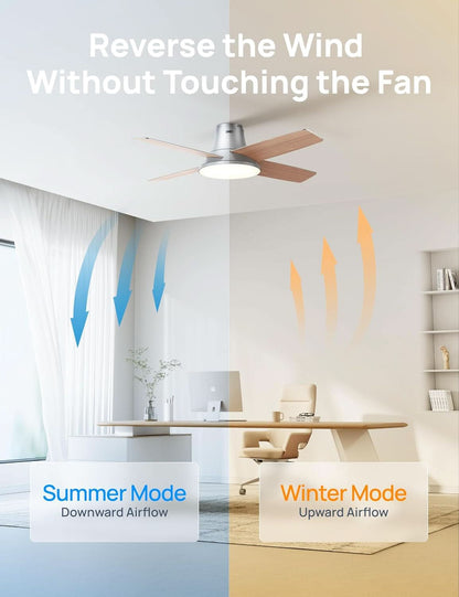 Smart Ceiling Fan 44 Inch Silver With Dimmable LED Light