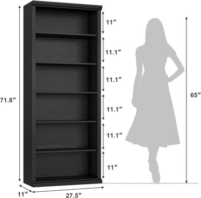 28 Inch Wide Tall Bookcase With Six Tiers For Home Office Storage For Living Room Organization