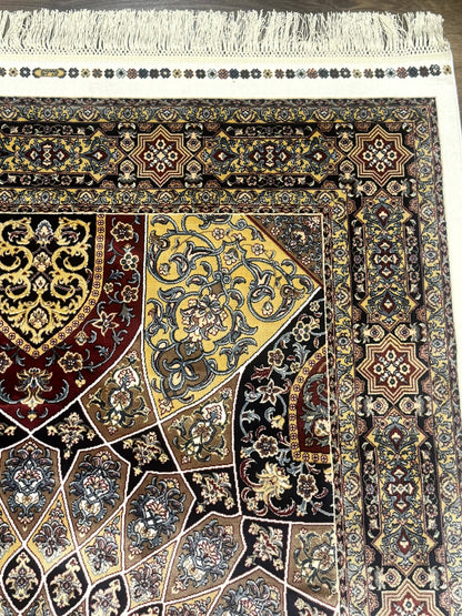 Turkish Silk Rug 4x6, Dome Design, Memluk Carpet, Bamboo Silk, New