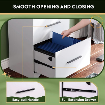 2 Drawer White Wood Lateral File Cabinet With Lock For Office Or Home Use Fits Any Desk