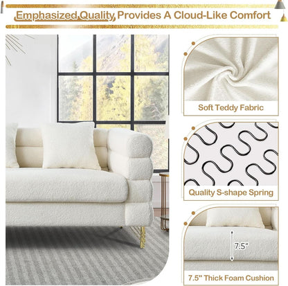 Two Piece Living Room Sofa Set White Teddy Boucle With Loveseat And Three Seater Deep Seat Cushioned Upholstered Sofa