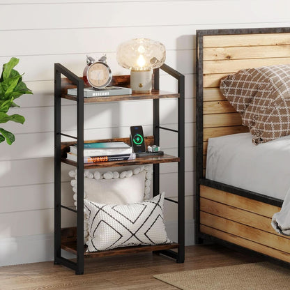 3 Tier Wooden Bookshelf With Edge Protection Vintage Brown