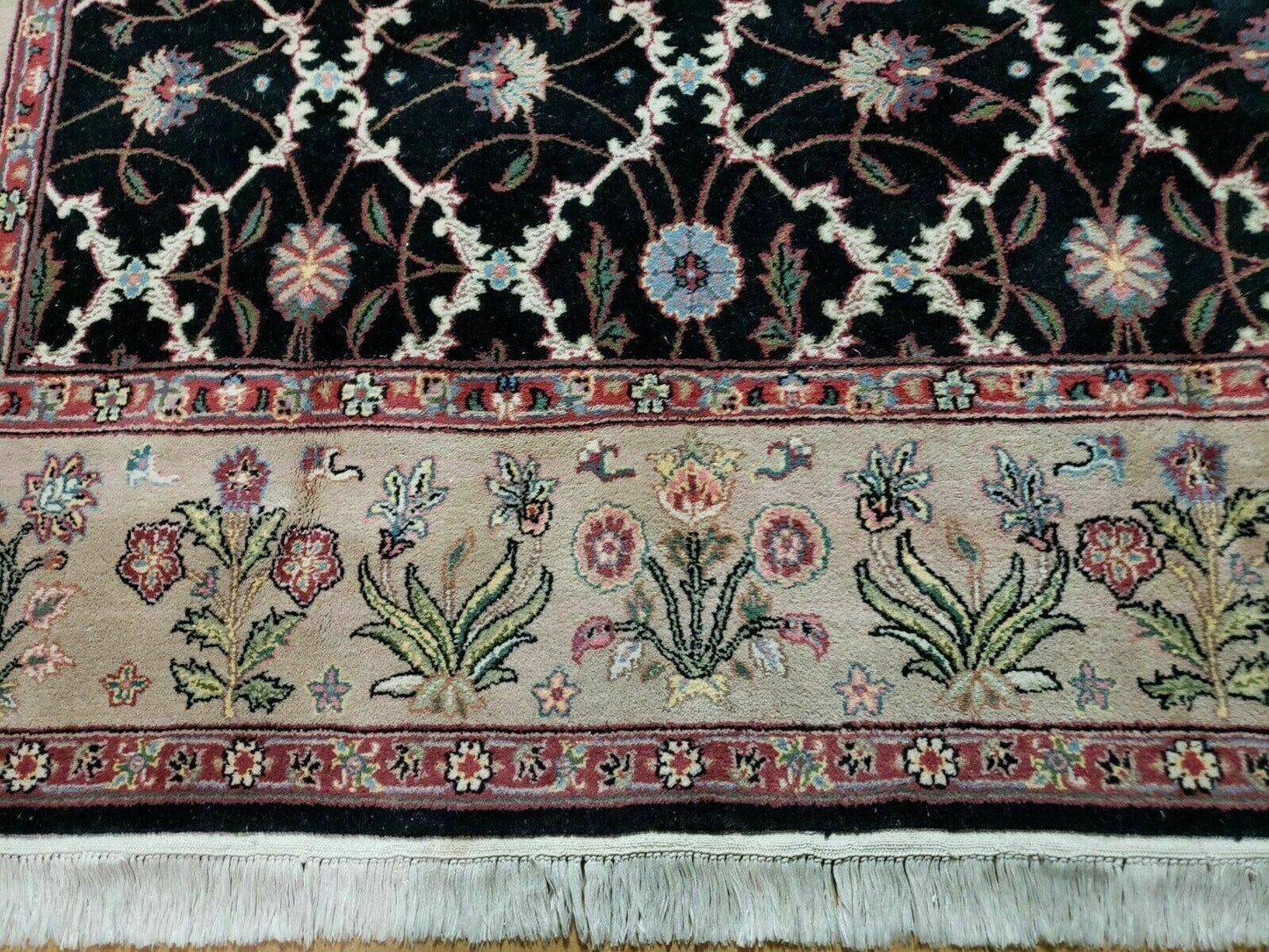 6' X 9' Handmade India Floral Oriental Wool Rug Carpet Hand Knotted Nice Black
