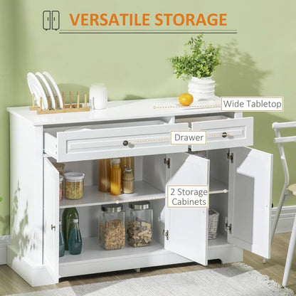White Sideboard Buffet Cabinet With 2 Drawers And Shelves