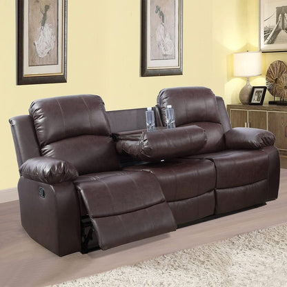 Manual Leather Recliner Sofa Set Brown For Living Room