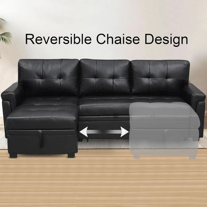 Sleeper Sectional Sofa Black Leather With Convertible Bed