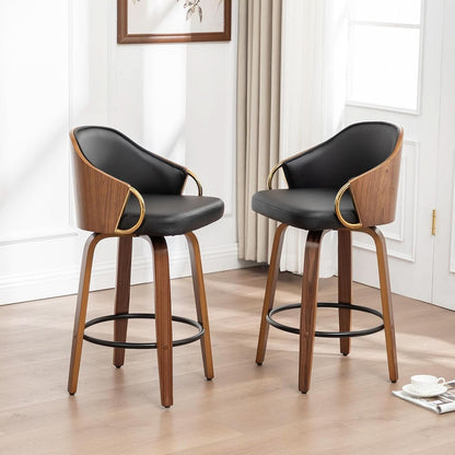 26 Inch Swivel Barstools Set of Two Black Leather