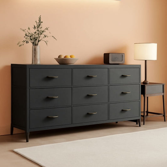 9 Drawer Dresser TV Stand for 55 Inch TVs Black Storage