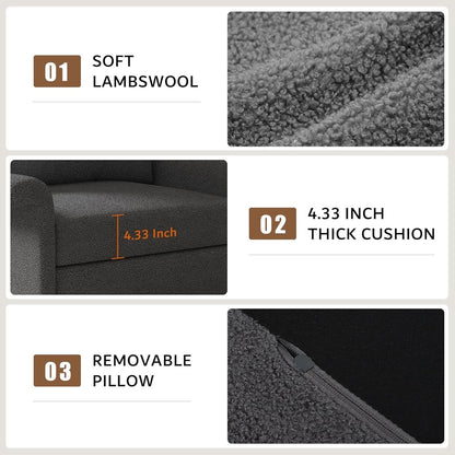 Dark Gray Lambswool Fabric Textured Sofa Bed Chair Storage