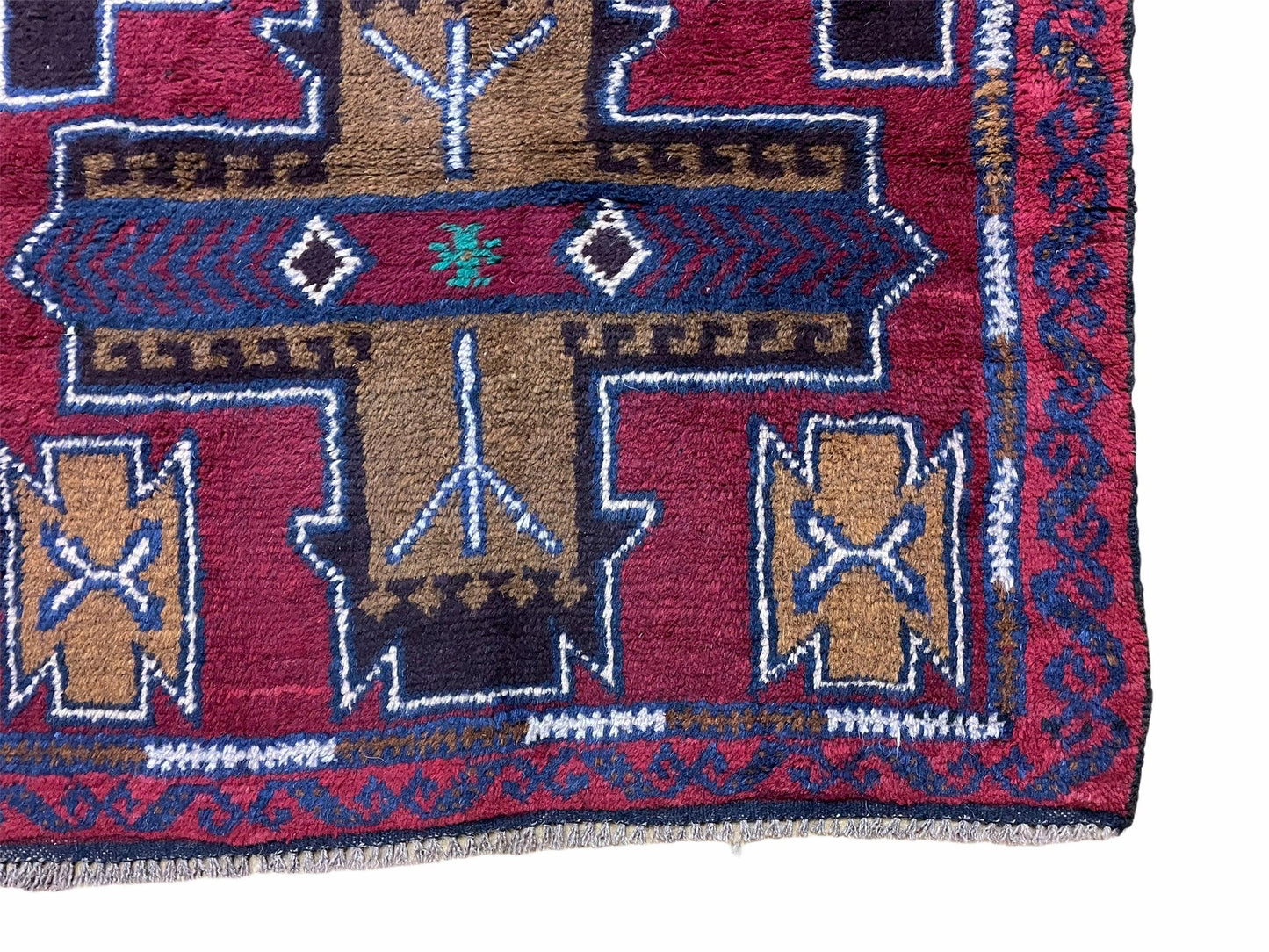 2' 10" X 4' 9" Vintage Handmade Tribal Wool Rug Balouchi Rug Afghan Rug Red Blue