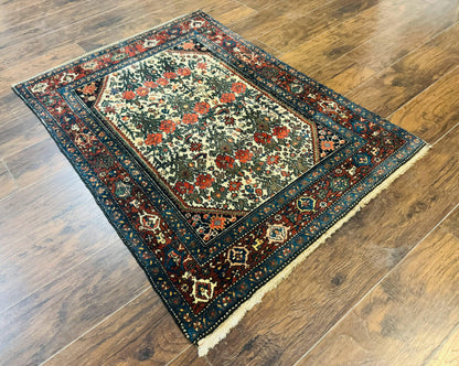 Persian Tribal Rug 3x5, Antique Persian Carpet, Floral Roses, Handmade, Persian Zanjan Rug