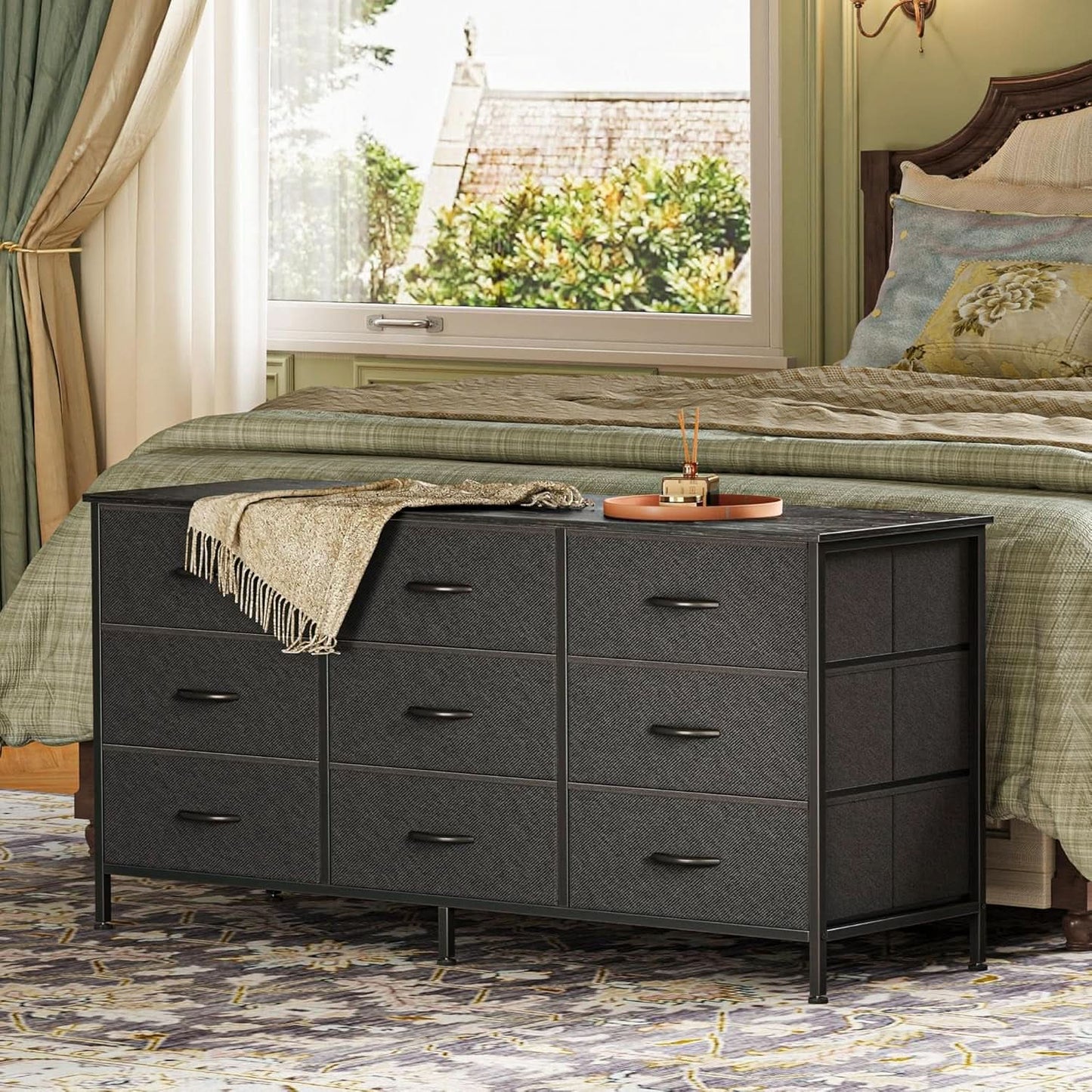 47 Inch 9 Drawer TV Stand Dresser For 50 55 Inch TVs Black