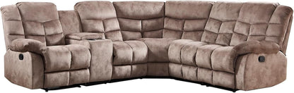 Brown Manual Reclining Sectional Sofa With Cup Holders