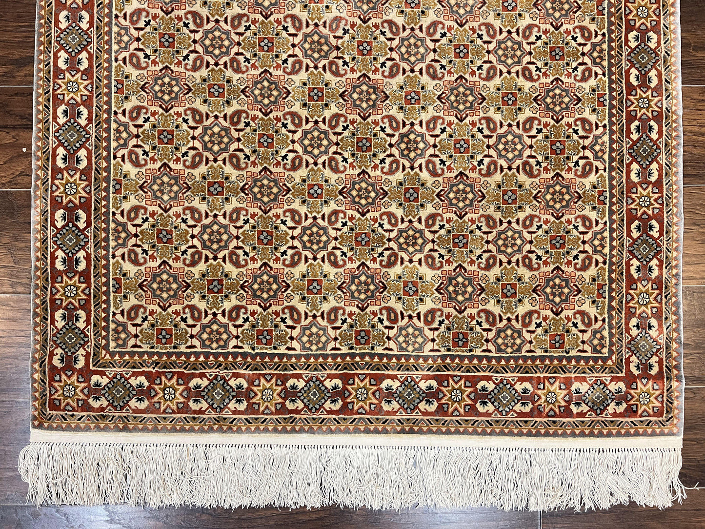 Turkish Kayseri Silk Rug 4x6, Hand Knotted Handmade Vintage Allover Pattern, Fine Silk Oriental Carpet 4 x 6 ft, Traditional Rug, Cream