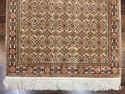 Turkish Kayseri Silk Rug 4x6, Hand Knotted Handmade Vintage Allover Pattern, Fine Silk Oriental Carpet 4 x 6 ft, Traditional Rug, Cream