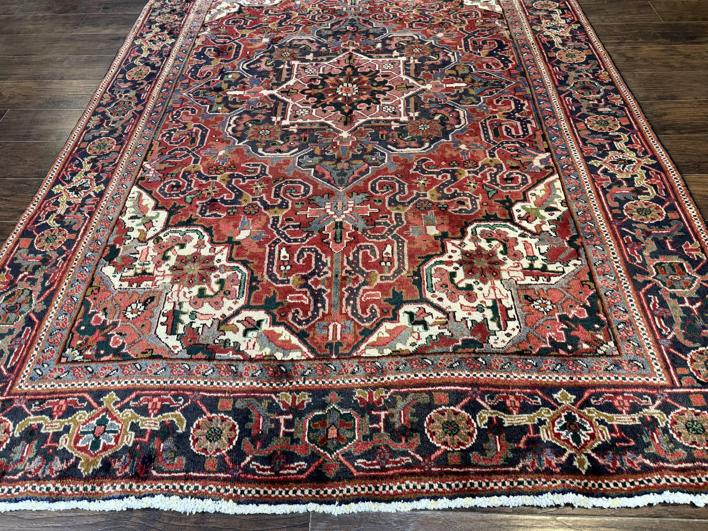Persian Heriz Rug 6.6 x 9, Geometric Wool Persian Carpet