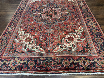 Persian Heriz Rug 6.6 x 9, Geometric Wool Persian Carpet