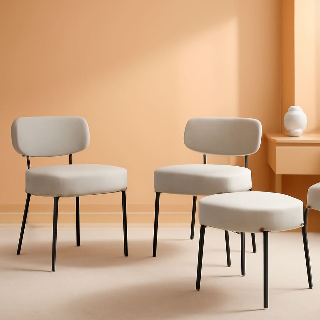 Boucle Upholstered Dining Chairs Set Of 4 With Curved Backrest Metal Legs Grey